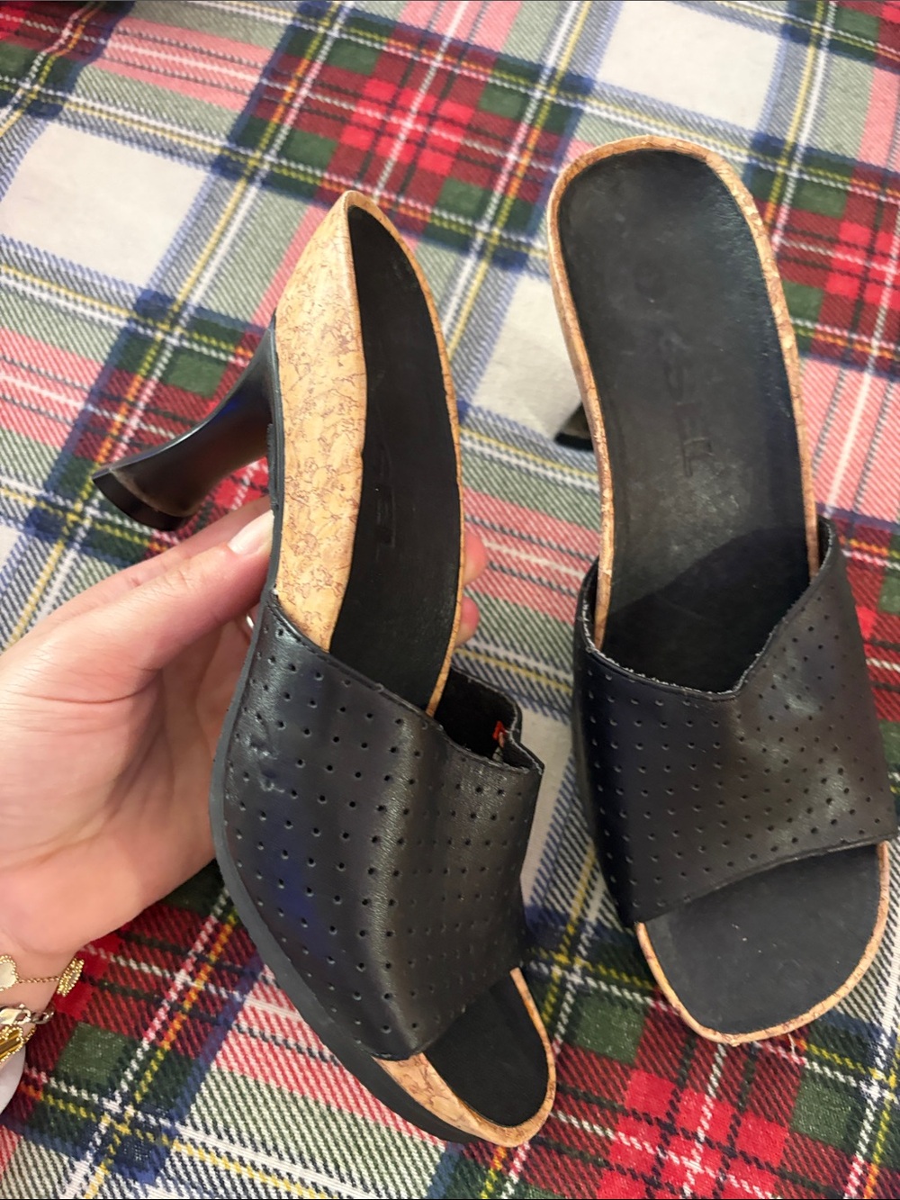 NWOT VINTAGE DIESEL BLACK LEATHER AND CORK SLIP ON HEEL
